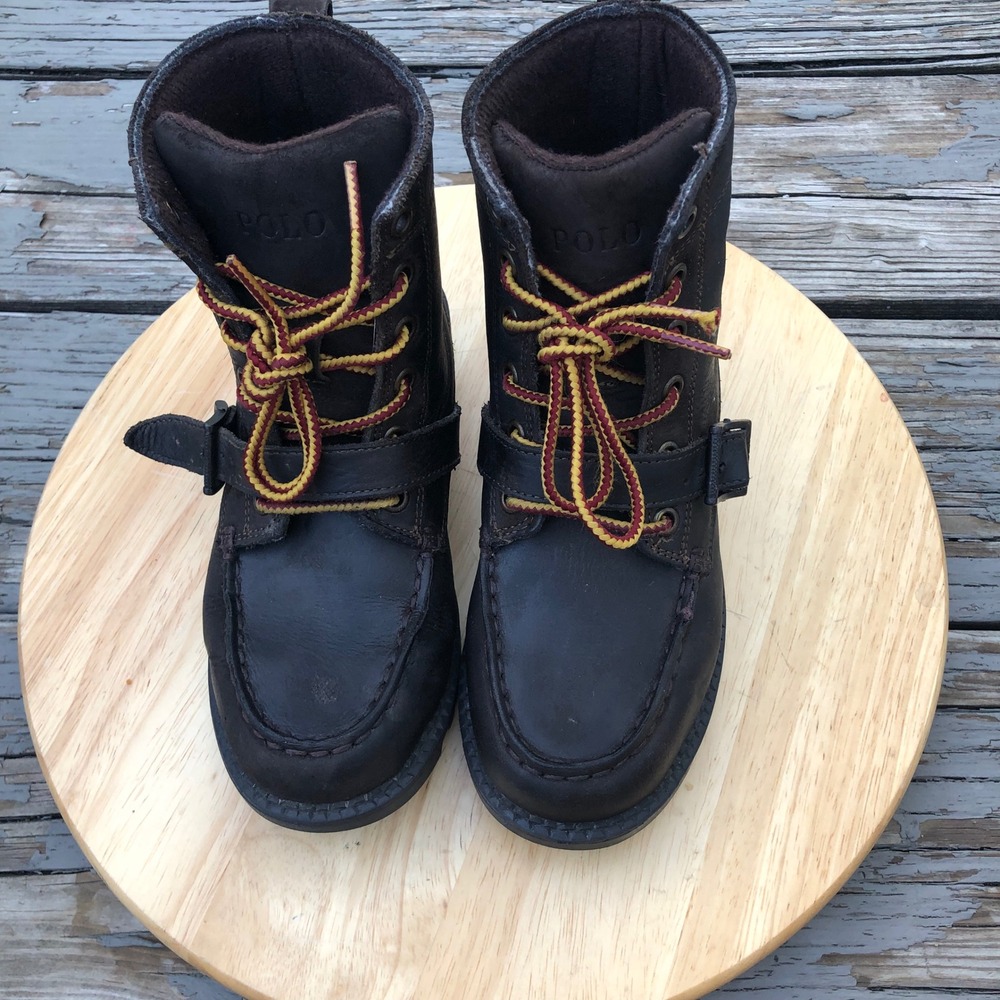 Polo Ralph Lauren Ranger Hi II Polo Bear Boots Boys 1 US Brown Leather Buckle - Picture 5 of 16